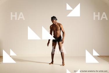 Underwear Man Black Athletic Black Dancing Dreadlocks Dynamic poses Academic