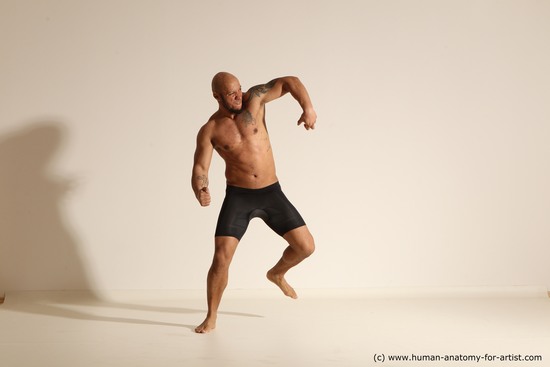 Underwear Gymnastic poses Man Black Muscular Bald Dancing Dynamic poses Academic