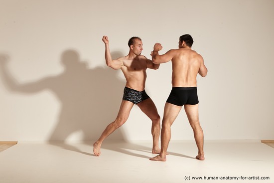 Underwear Fighting Man - Man White Moving poses Muscular Short Brown Dynamic poses Academic