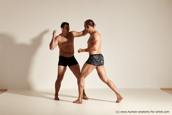 Underwear Fighting Man - Man White Moving poses Muscular Short Brown Dynamic poses Academic