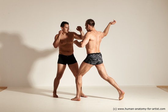 Underwear Fighting Man - Man White Moving poses Muscular Short Brown Dynamic poses Academic