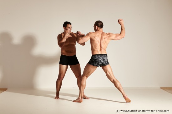 Underwear Fighting Man - Man White Moving poses Muscular Short Brown Dynamic poses Academic