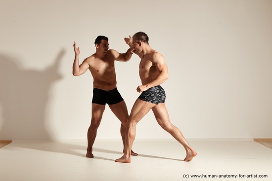 Underwear Fighting Man - Man White Moving poses Muscular Short Brown Dynamic poses Academic