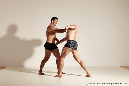 Underwear Fighting Man - Man White Moving poses Muscular Short Brown Dynamic poses Academic