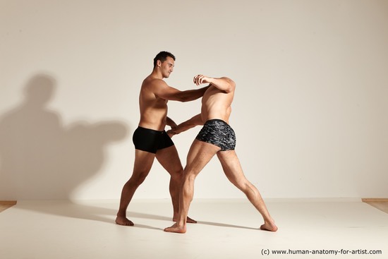 Underwear Fighting Man - Man White Moving poses Muscular Short Brown Dynamic poses Academic