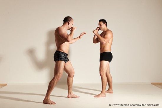 Underwear Fighting Man - Man White Moving poses Muscular Short Brown Dynamic poses Academic