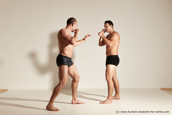 Underwear Fighting Man - Man White Moving poses Muscular Short Brown Dynamic poses Academic