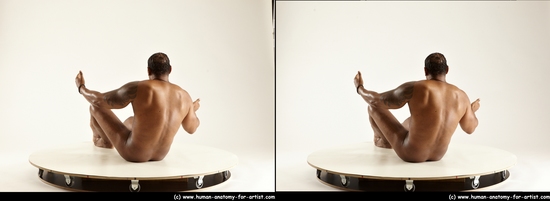 Nude Man Black Muscular Short Black 3D Stereoscopic poses Realistic