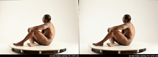 Nude Man Black Sitting poses - simple Average Short Black Sitting poses - ALL 3D Stereoscopic poses Realistic