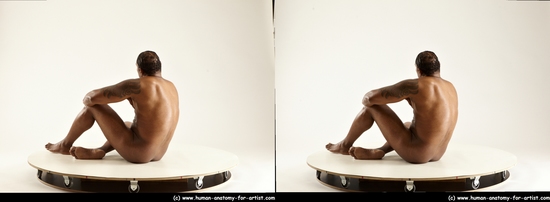 Nude Man Black Sitting poses - simple Average Short Black Sitting poses - ALL 3D Stereoscopic poses Realistic