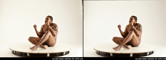 Nude Man Black Sitting poses - simple Average Short Black Sitting poses - ALL 3D Stereoscopic poses Realistic