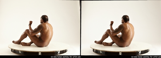 Nude Man Black Sitting poses - simple Average Short Black Sitting poses - ALL 3D Stereoscopic poses Realistic