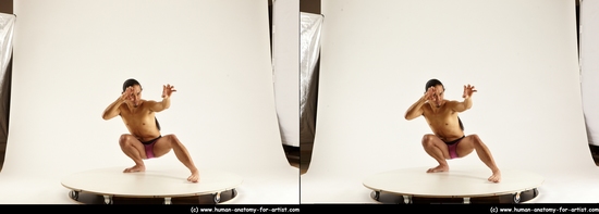 Underwear Man Asian Athletic Long Black 3D Stereoscopic poses Academic