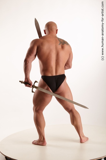 Underwear Fighting Man White Muscular Bald Standard Photoshoot Academic