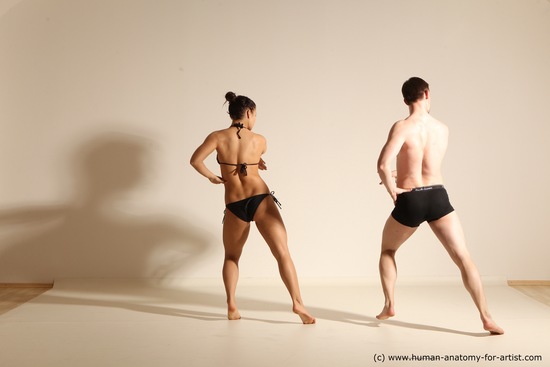 Swimsuit Woman - Man White Athletic Dancing Dynamic poses Academic