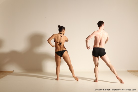 Swimsuit Woman - Man White Athletic Dancing Dynamic poses Academic