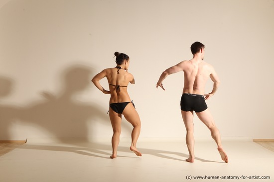 Swimsuit Woman - Man White Athletic Dancing Dynamic poses Academic