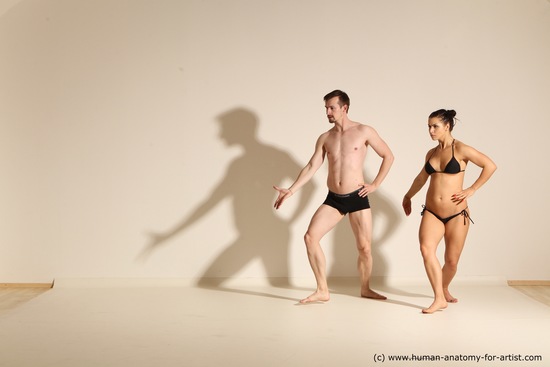 Swimsuit Woman - Man White Athletic Dancing Dynamic poses Academic