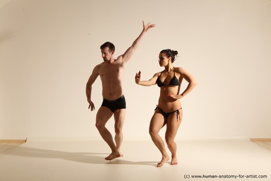 Swimsuit Woman - Man White Athletic Dancing Dynamic poses Academic