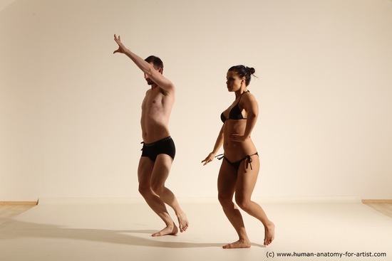 Swimsuit Woman - Man White Athletic Dancing Dynamic poses Academic