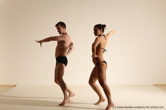 Swimsuit Woman - Man White Athletic Dancing Dynamic poses Academic