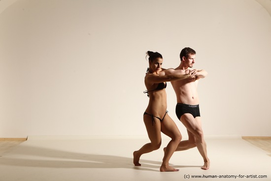 Swimsuit Woman - Man White Athletic Dancing Dynamic poses Academic