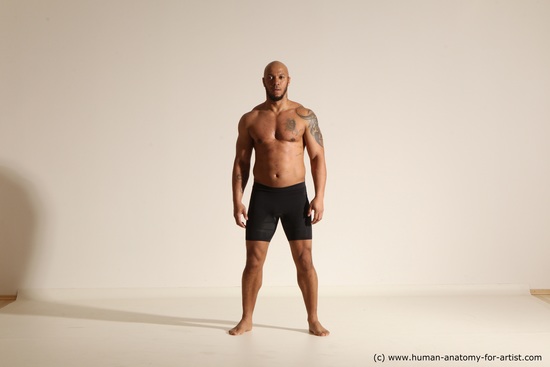 Underwear Man Black Muscular Bald Dancing Dynamic poses Academic