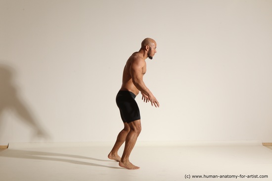 Underwear Man Black Muscular Bald Dancing Dynamic poses Academic