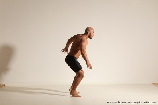 Underwear Man Black Muscular Bald Dancing Dynamic poses Academic