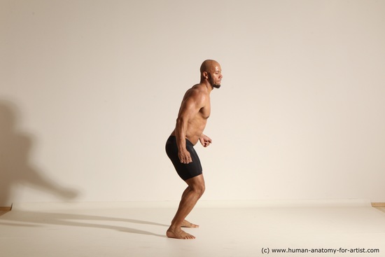 Underwear Man Black Muscular Bald Dancing Dynamic poses Academic