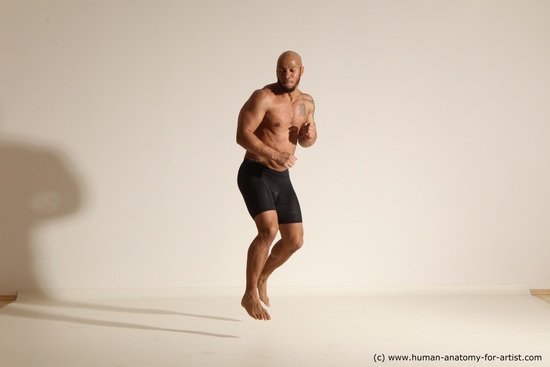 Underwear Man Black Muscular Bald Dancing Dynamic poses Academic