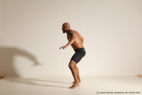 Underwear Man Black Muscular Bald Dancing Dynamic poses Academic