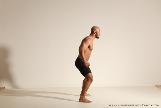 Underwear Man Black Muscular Bald Dancing Dynamic poses Academic