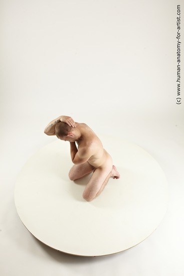 Nude Man White Kneeling poses - ALL Slim Short Brown Kneeling poses - on both knees Multi angles poses Realistic