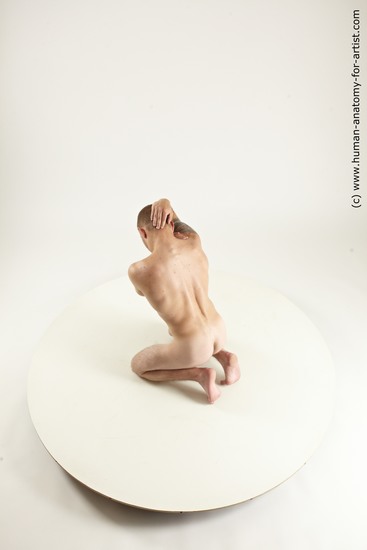 Nude Man White Kneeling poses - ALL Slim Short Brown Kneeling poses - on both knees Multi angles poses Realistic