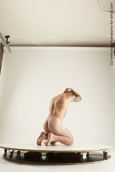 Nude Man White Kneeling poses - ALL Slim Short Brown Kneeling poses - on both knees Multi angles poses Realistic