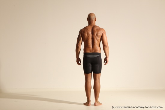 Underwear Gymnastic poses Man Black Muscular Bald Dancing Dynamic poses Academic