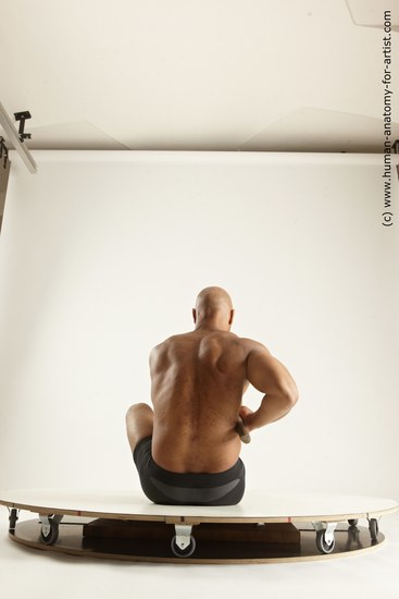 Underwear Fighting Man Black Muscular Bald Multi angles poses Academic