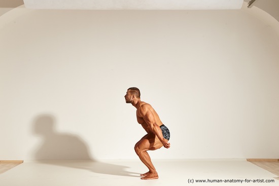 Underwear Gymnastic poses Man White Laying poses - ALL Muscular Short Brown Laying poses - on back Dynamic poses Academic