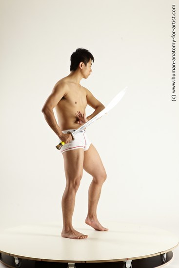 Underwear Fighting with sword Man Asian Standing poses - ALL Slim Short Black Standing poses - simple Multi angles poses Academic