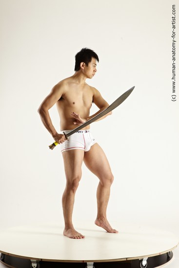 Underwear Fighting with sword Man Asian Standing poses - ALL Slim Short Black Standing poses - simple Multi angles poses Academic