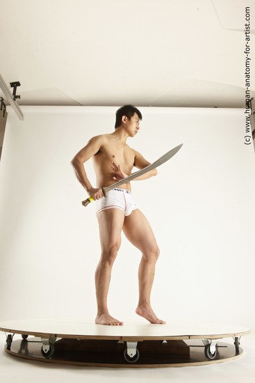 Underwear Fighting with sword Man Asian Standing poses - ALL Slim Short Black Standing poses - simple Multi angles poses Academic