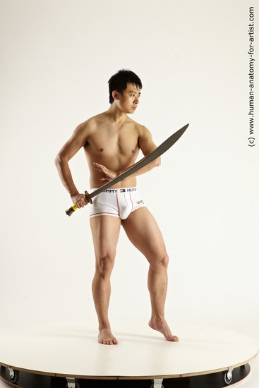 Underwear Fighting with sword Man Asian Standing poses - ALL Slim Short Black Standing poses - simple Multi angles poses Academic