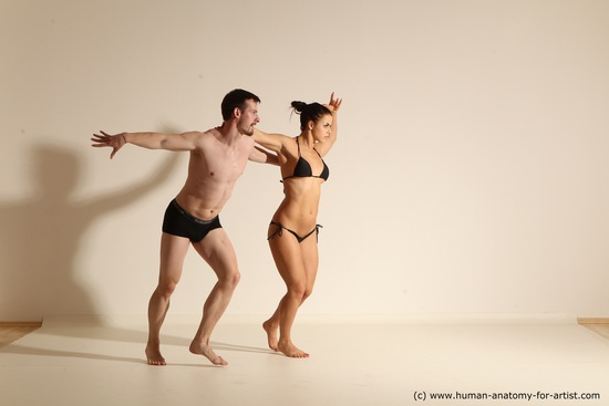 Swimsuit Woman - Man White Slim Dancing Dynamic poses Academic