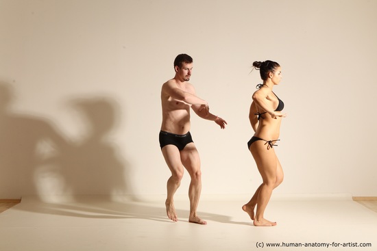 Swimsuit Woman - Man White Slim Dancing Dynamic poses Academic