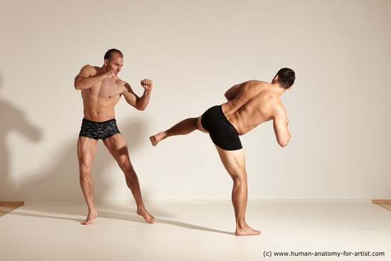 Underwear Fighting Man - Man White Moving poses Muscular Short Brown Dynamic poses Academic