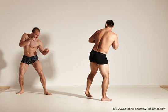 Underwear Fighting Man - Man White Moving poses Muscular Short Brown Dynamic poses Academic