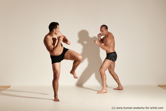 Underwear Fighting Man - Man White Moving poses Muscular Short Brown Dynamic poses Academic