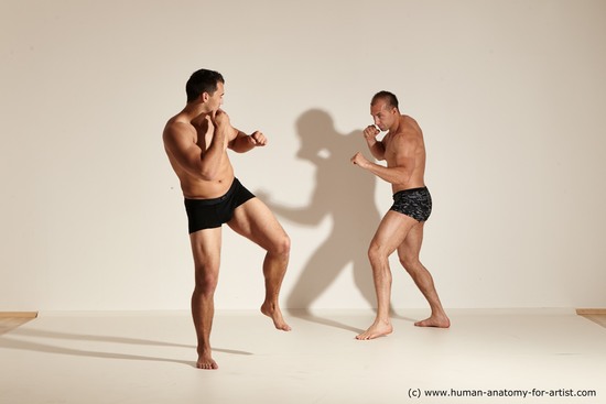 Underwear Fighting Man - Man White Moving poses Muscular Short Brown Dynamic poses Academic