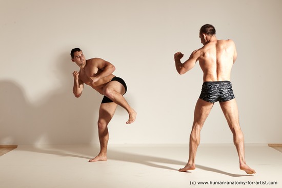 Underwear Fighting Man - Man White Moving poses Muscular Short Brown Dynamic poses Academic